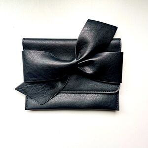 Anthropologie Black Faux Leather Bow Envelope Clutch